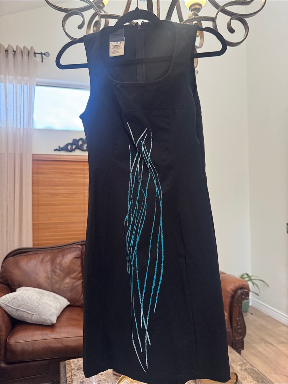 Versace Black Mini Dress with Turquoise Embroidery